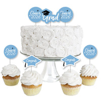Light Blue Grad - Best is Yet to Come - Dessert Cupcake Toppers - Light Blue 2026 Graduation Party Clear Treat Picks - Set of 24