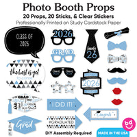 Light Blue Grad - 2026 Graduation Party Photo Booth Props Kit - 20 Count