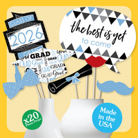 Light Blue Grad - 2026 Graduation Party Photo Booth Props Kit - 20 Count