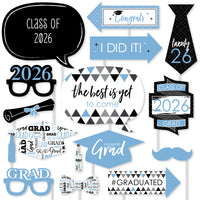 Light Blue Grad - 2026 Graduation Party Photo Booth Props Kit - 20 Count