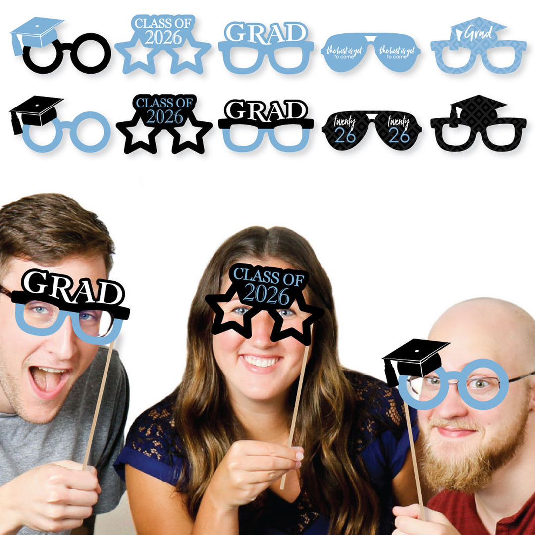 Light Blue Grad Glasses - Best is Yet to Come - Light Blue 2026 Paper Card Stock Graduation Party Photo Booth Props Kit - 10 Count