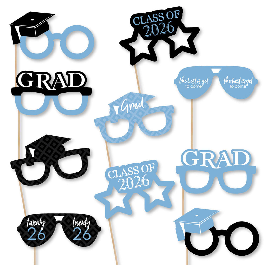 Light Blue Grad Glasses - Best is Yet to Come - Light Blue 2026 Paper Card Stock Graduation Party Photo Booth Props Kit - 10 Count
