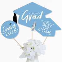Light Blue Grad - Best is Yet to Come - 2026 Light Blue Graduation Party Centerpiece Sticks - Table Toppers - Set of 15