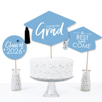 Light Blue Grad - Best is Yet to Come - 2026 Light Blue Graduation Party Centerpiece Sticks - Table Toppers - Set of 15