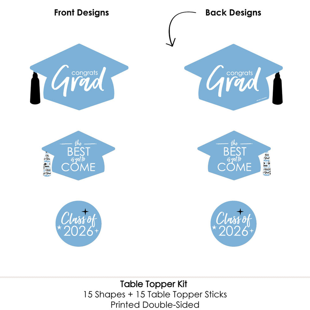 Light Blue Grad - Best is Yet to Come - 2026 Light Blue Graduation Party Centerpiece Sticks - Table Toppers - Set of 15