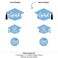 Light Blue Grad - Best is Yet to Come - 2026 Light Blue Graduation Party Centerpiece Sticks - Table Toppers - Set of 15