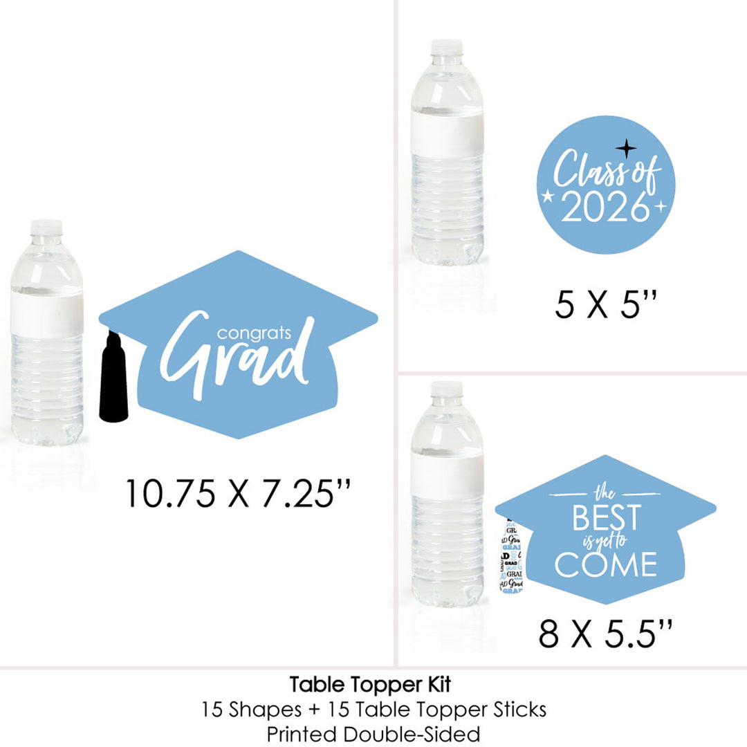 Light Blue Grad - Best is Yet to Come - 2026 Light Blue Graduation Party Centerpiece Sticks - Table Toppers - Set of 15