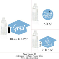 Light Blue Grad - Best is Yet to Come - 2026 Light Blue Graduation Party Centerpiece Sticks - Table Toppers - Set of 15