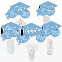 Light Blue Grad - Best is Yet to Come - 2026 Light Blue Graduation Party Centerpiece Sticks - Table Toppers - Set of 15