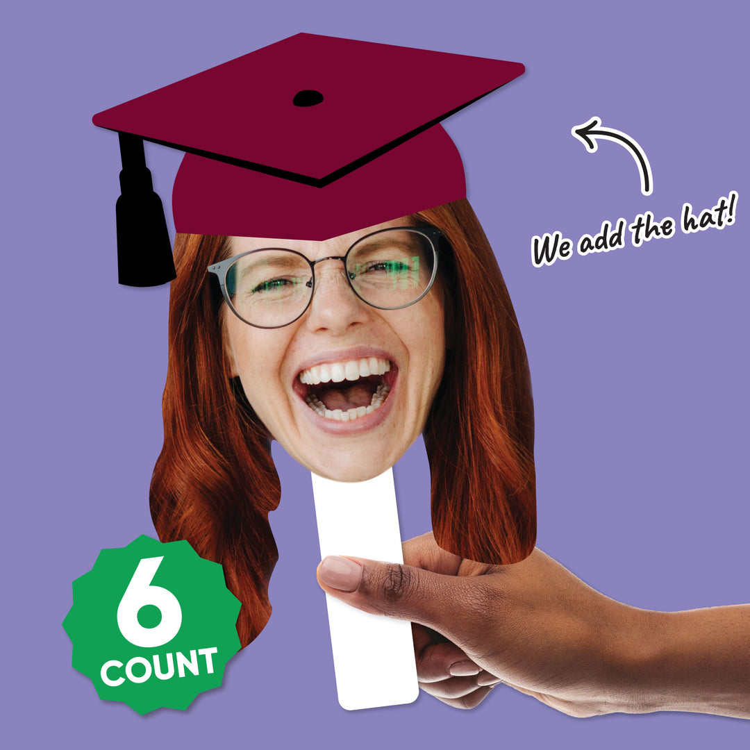 Custom Fun Face Maroon Grad Paddles - 6 Ct