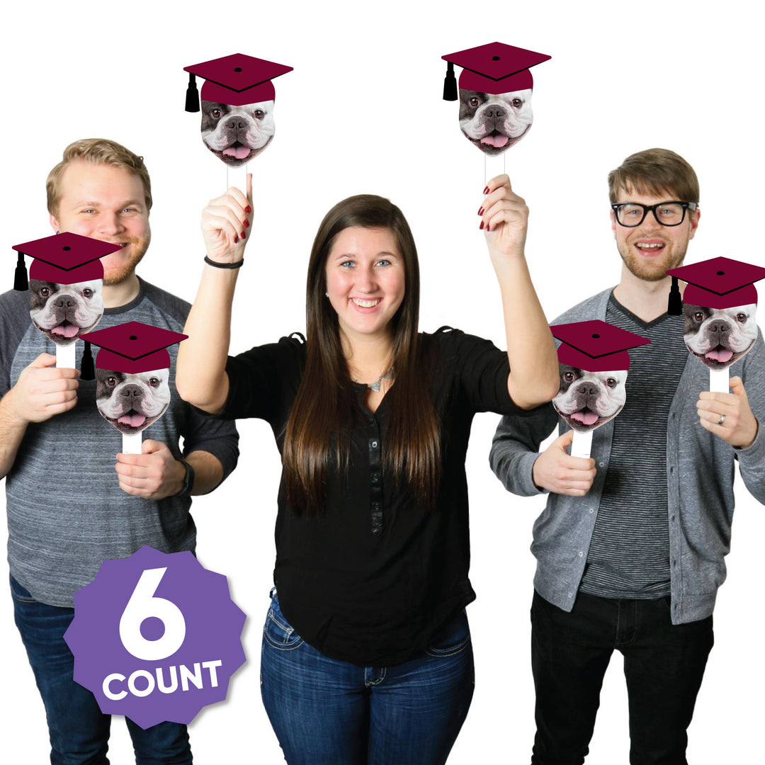 Custom Fun Face Maroon Grad Paddles - 6 Ct