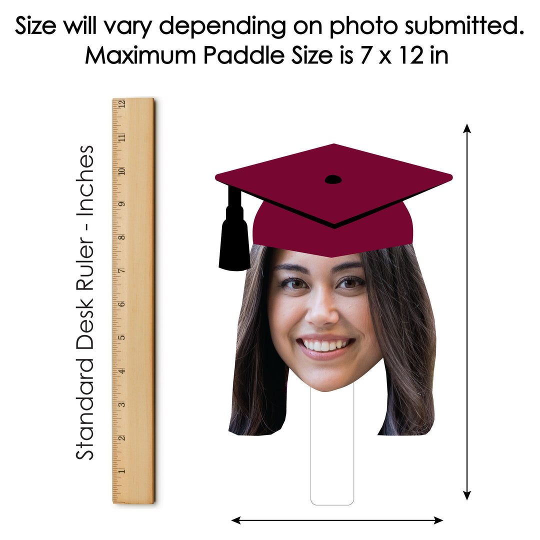 Custom Fun Face Maroon Grad Paddles - 6 Ct