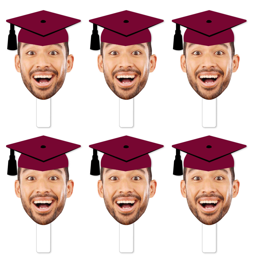 Custom Fun Face Maroon Grad Paddles - 6 Ct