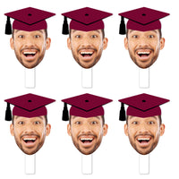 Custom Fun Face Maroon Grad Paddles - 6 Ct