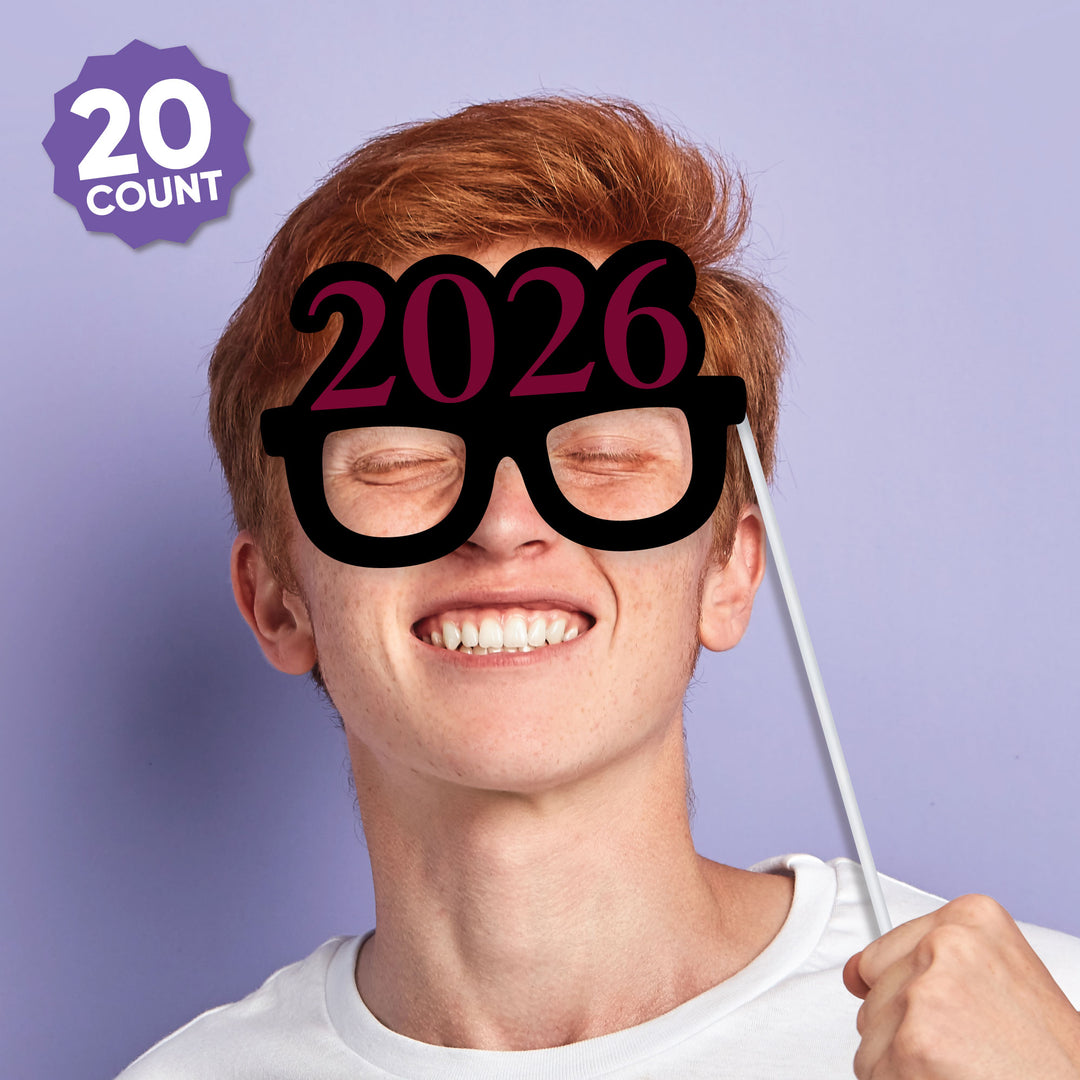 Maroon Grad - 2026 Graduation Party Photo Booth Props Kit - 20 Count