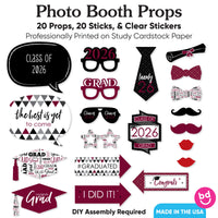 Maroon Grad - 2026 Graduation Party Photo Booth Props Kit - 20 Count