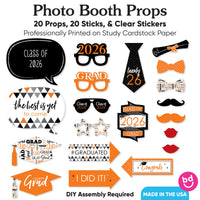 Orange Grad - 2026 Graduation Party Photo Booth Props Kit - 20 Count