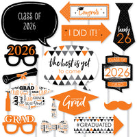 Orange Grad - 2026 Graduation Party Photo Booth Props Kit - 20 Count