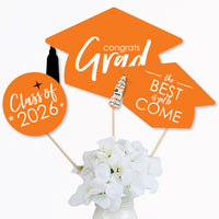 Orange Grad - Best is Yet to Come - 2026 Orange Graduation Party Centerpiece Sticks - Table Toppers - Set of 15