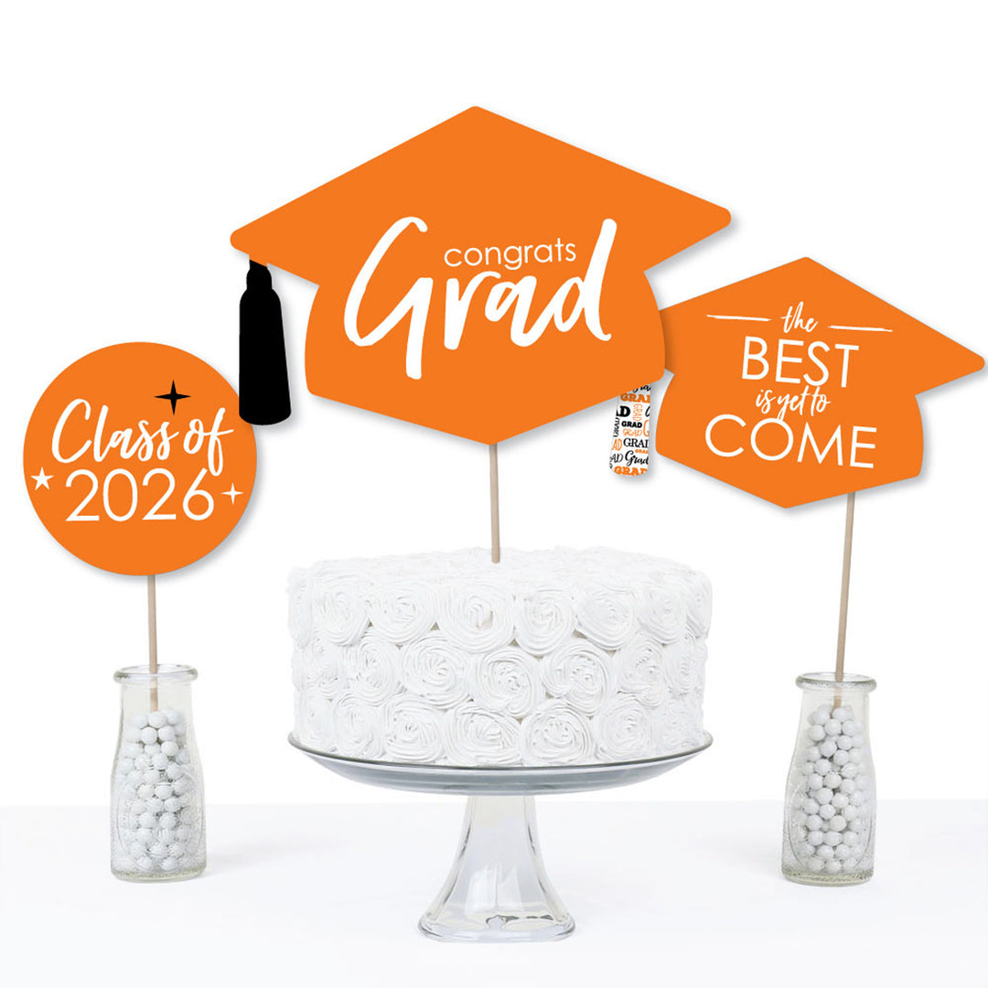 Orange Grad - Best is Yet to Come - 2026 Orange Graduation Party Centerpiece Sticks - Table Toppers - Set of 15