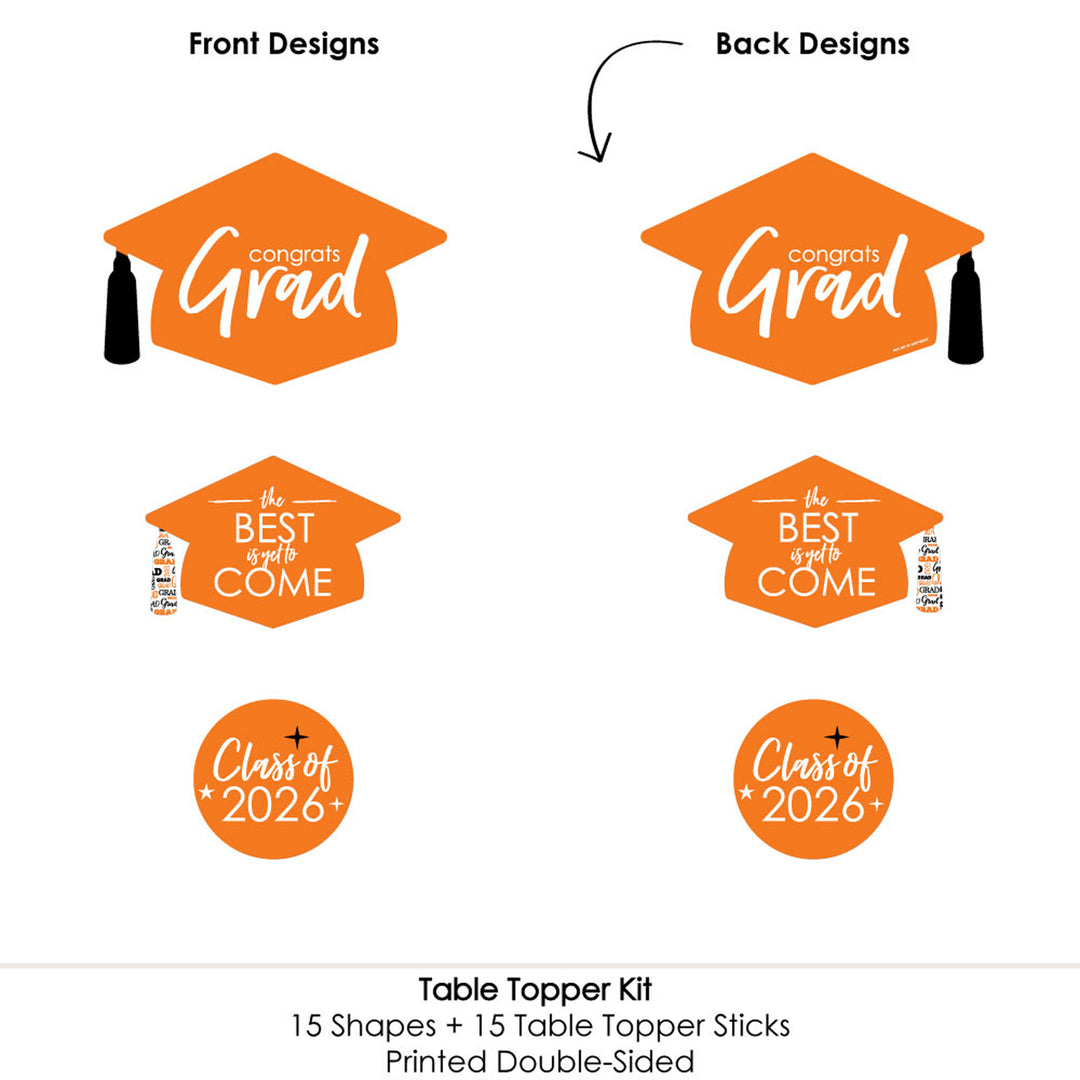 Orange Grad - Best is Yet to Come - 2026 Orange Graduation Party Centerpiece Sticks - Table Toppers - Set of 15