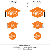 Orange Grad - Best is Yet to Come - 2026 Orange Graduation Party Centerpiece Sticks - Table Toppers - Set of 15