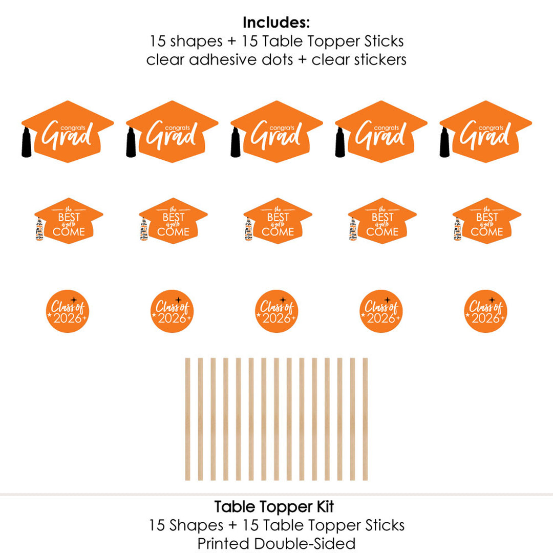 Orange Grad - Best is Yet to Come - 2026 Orange Graduation Party Centerpiece Sticks - Table Toppers - Set of 15