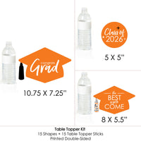 Orange Grad - Best is Yet to Come - 2026 Orange Graduation Party Centerpiece Sticks - Table Toppers - Set of 15