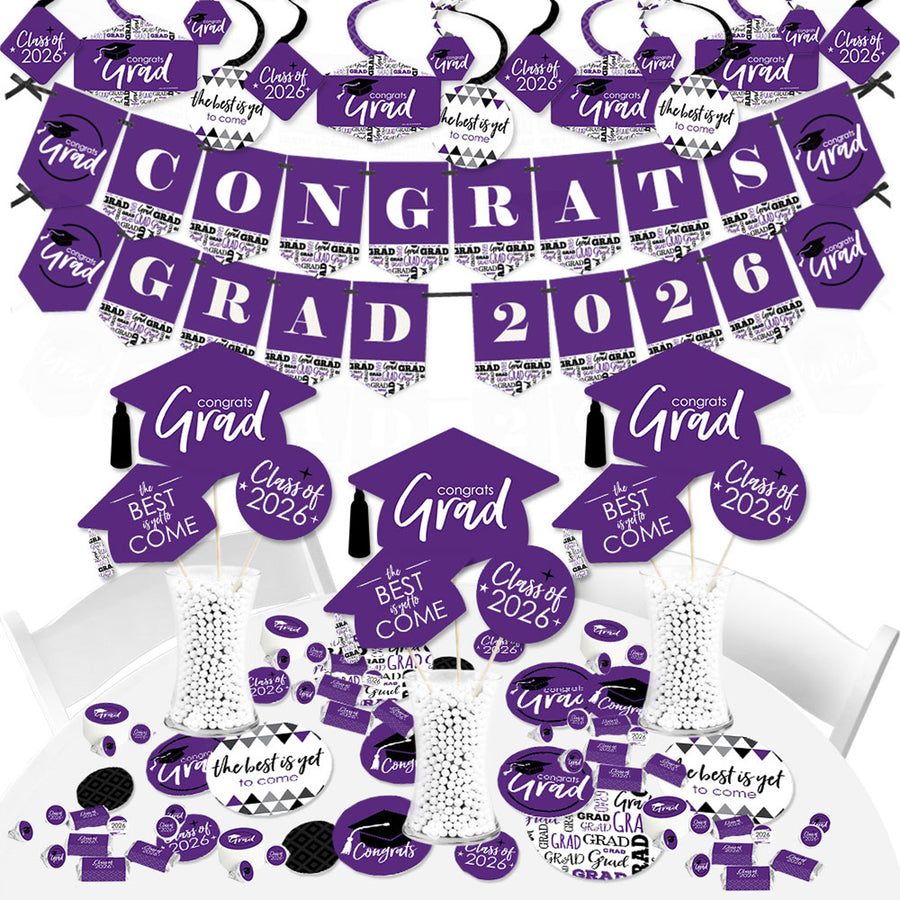Purple Grad - Best is Yet to Come - 2026 Purple Graduation Party Supplies - Banner Decoration Kit - Fundle Bundle