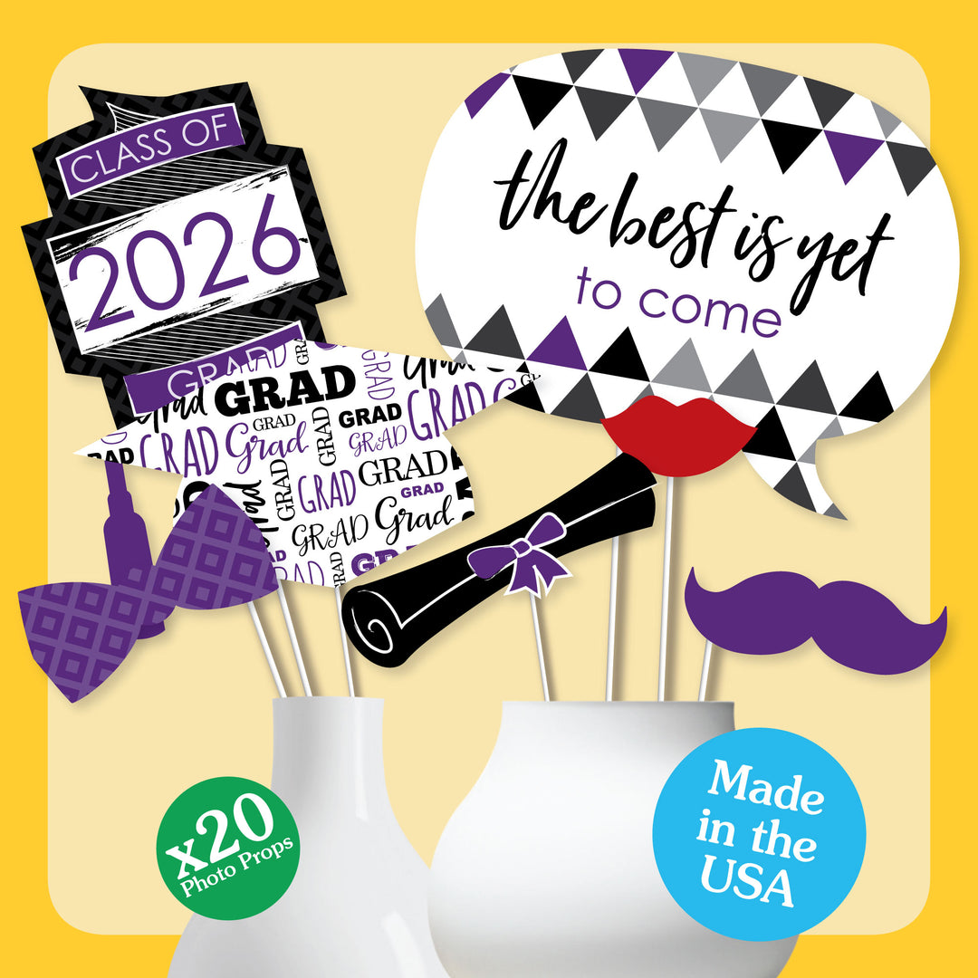 Purple Grad - 2026 Graduation Party Photo Booth Props Kit - 20 Count