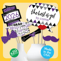 Purple Grad - 2026 Graduation Party Photo Booth Props Kit - 20 Count