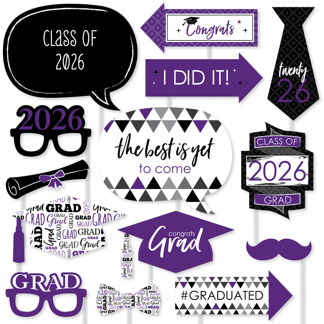 Purple Grad - 2026 Graduation Party Photo Booth Props Kit - 20 Count