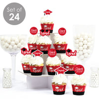 Red Grad - Best is Yet to Come - Cupcake Decoration - 2026 Red Graduation Party Cupcake Wrappers and Treat Picks Kit - Set of 24