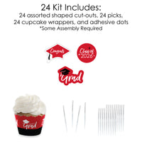 Red Grad - Best is Yet to Come - Cupcake Decoration - 2026 Red Graduation Party Cupcake Wrappers and Treat Picks Kit - Set of 24