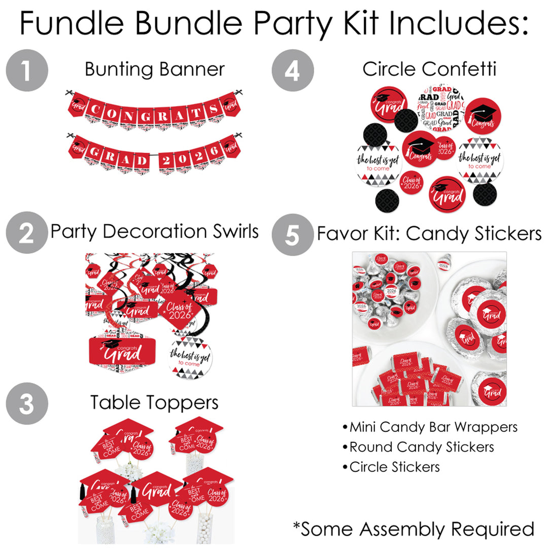 Red Grad - Best is Yet to Come - 2026 Red Graduation Party Supplies - Banner Decoration Kit - Fundle Bundle