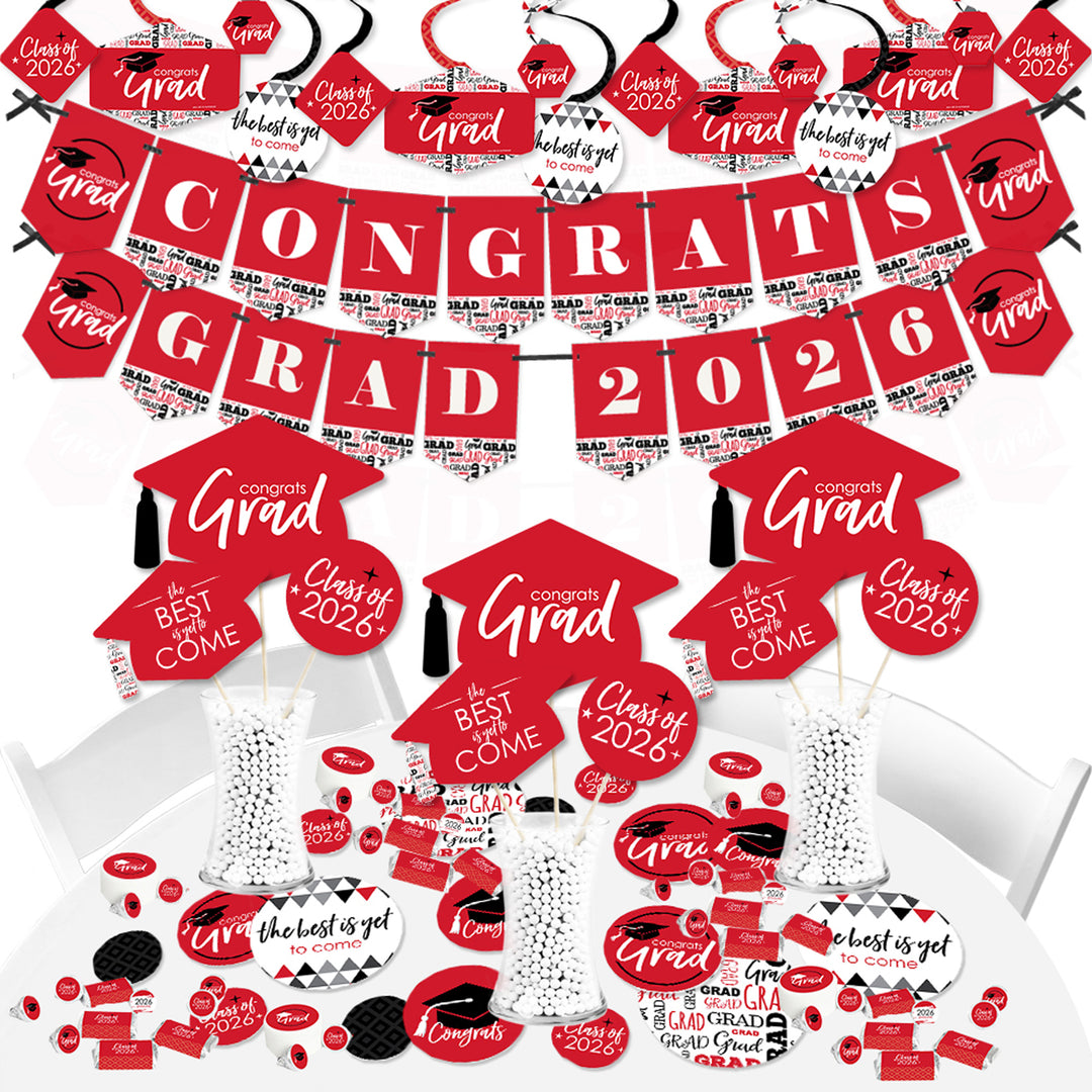 Red Grad - Best is Yet to Come - 2026 Red Graduation Party Supplies - Banner Decoration Kit - Fundle Bundle