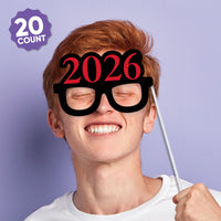 Red Grad - 2026 Graduation Party Photo Booth Props Kit - 20 Count