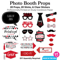 Red Grad - 2026 Graduation Party Photo Booth Props Kit - 20 Count