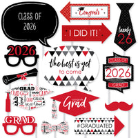 Collection of graduation-themed photo booth props with text and graphics for Class of 2026.
