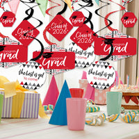 Red Grad - Best is Yet to Come - 2026 Red Graduation Party Hanging Decor - Party Decoration Swirls - Set of 40