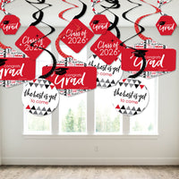 Red Grad - Best is Yet to Come - 2026 Red Graduation Party Hanging Decor - Party Decoration Swirls - Set of 40