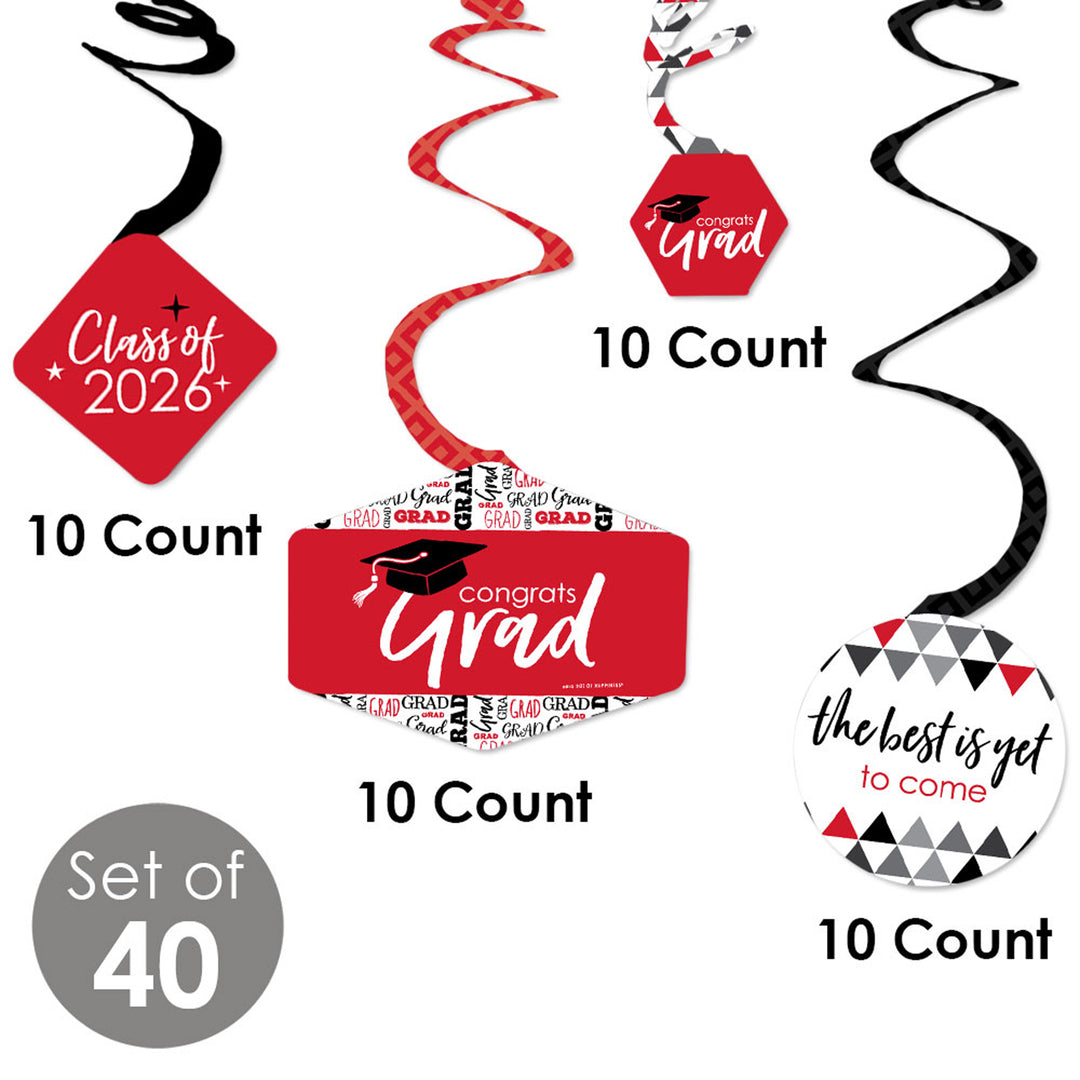 Red Grad - Best is Yet to Come - 2026 Red Graduation Party Hanging Decor - Party Decoration Swirls - Set of 40