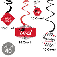 Red Grad - Best is Yet to Come - 2026 Red Graduation Party Hanging Decor - Party Decoration Swirls - Set of 40