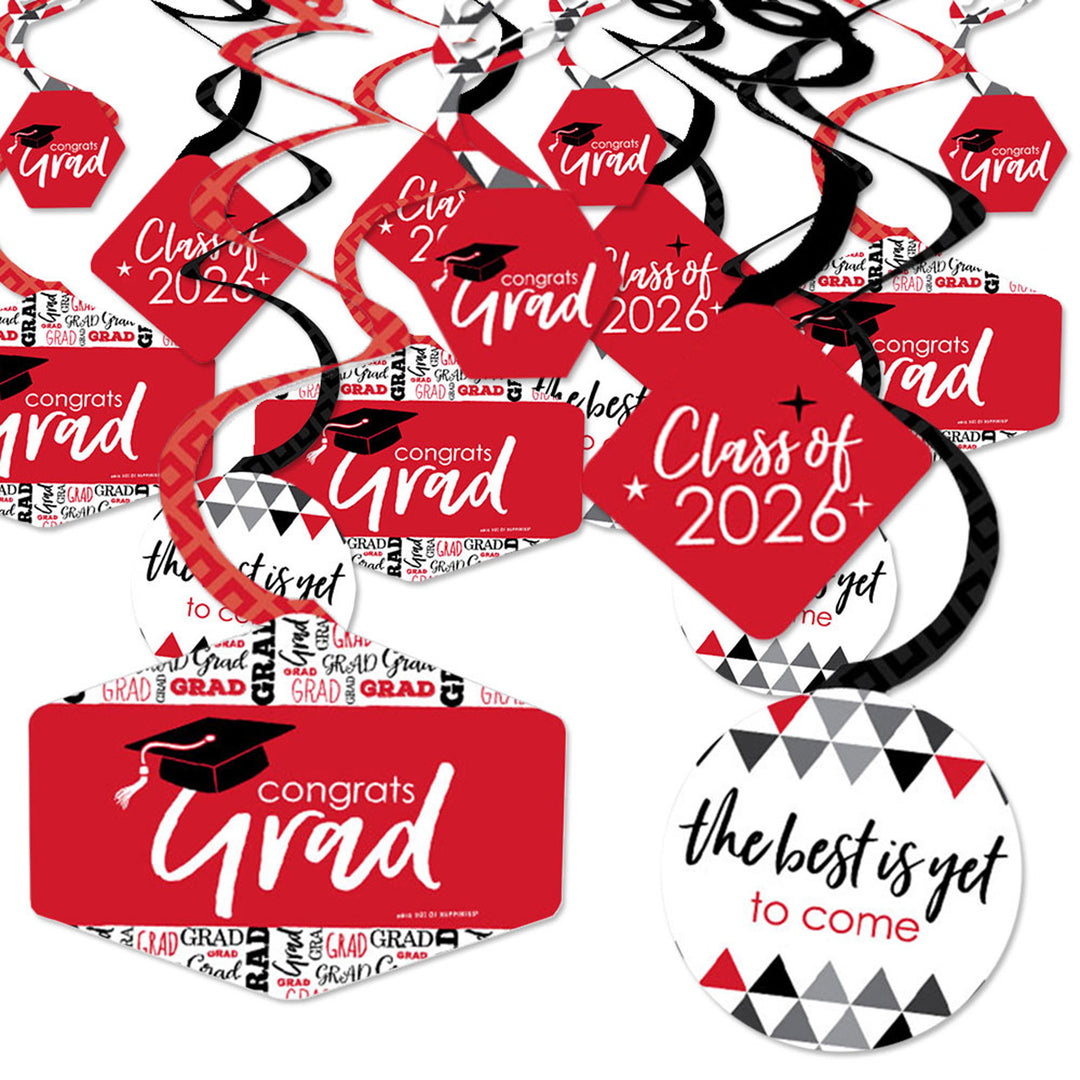 Red Grad - Best is Yet to Come - 2026 Red Graduation Party Hanging Decor - Party Decoration Swirls - Set of 40