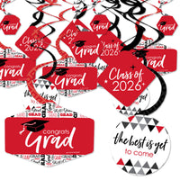 Red Grad - Best is Yet to Come - 2026 Red Graduation Party Hanging Decor - Party Decoration Swirls - Set of 40
