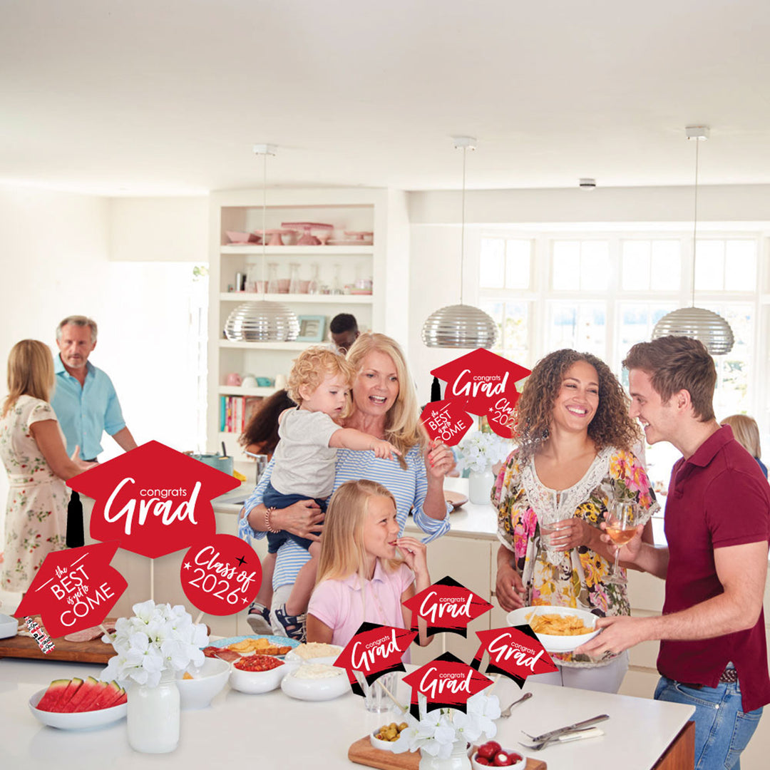 Red Grad - Best is Yet to Come - 2026 Red Graduation Party Centerpiece Sticks - Showstopper Table Toppers - 35 Pieces