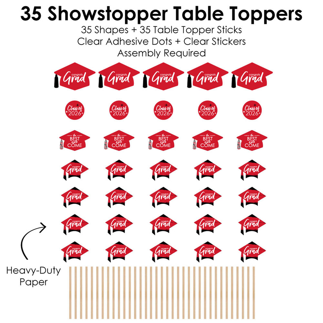 Red Grad - Best is Yet to Come - 2026 Red Graduation Party Centerpiece Sticks - Showstopper Table Toppers - 35 Pieces