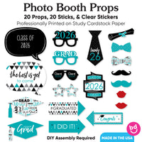 Teal Grad - 2026 Graduation Party Photo Booth Props Kit - 20 Count