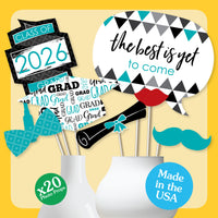 Teal Grad - 2026 Graduation Party Photo Booth Props Kit - 20 Count