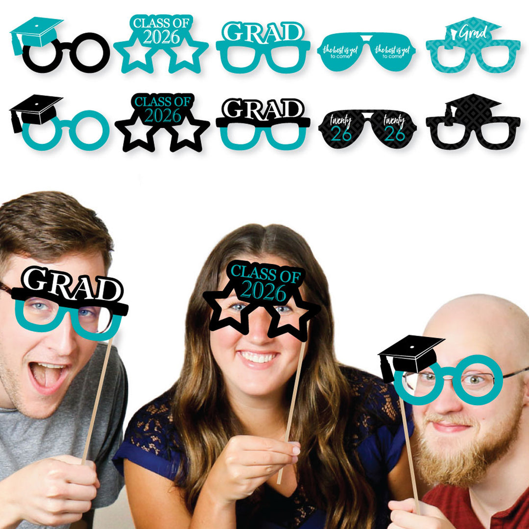 Teal Grad Glasses - Best is Yet to Come - Teal 2026 Paper Card Stock Graduation Party Photo Booth Props Kit - 10 Count